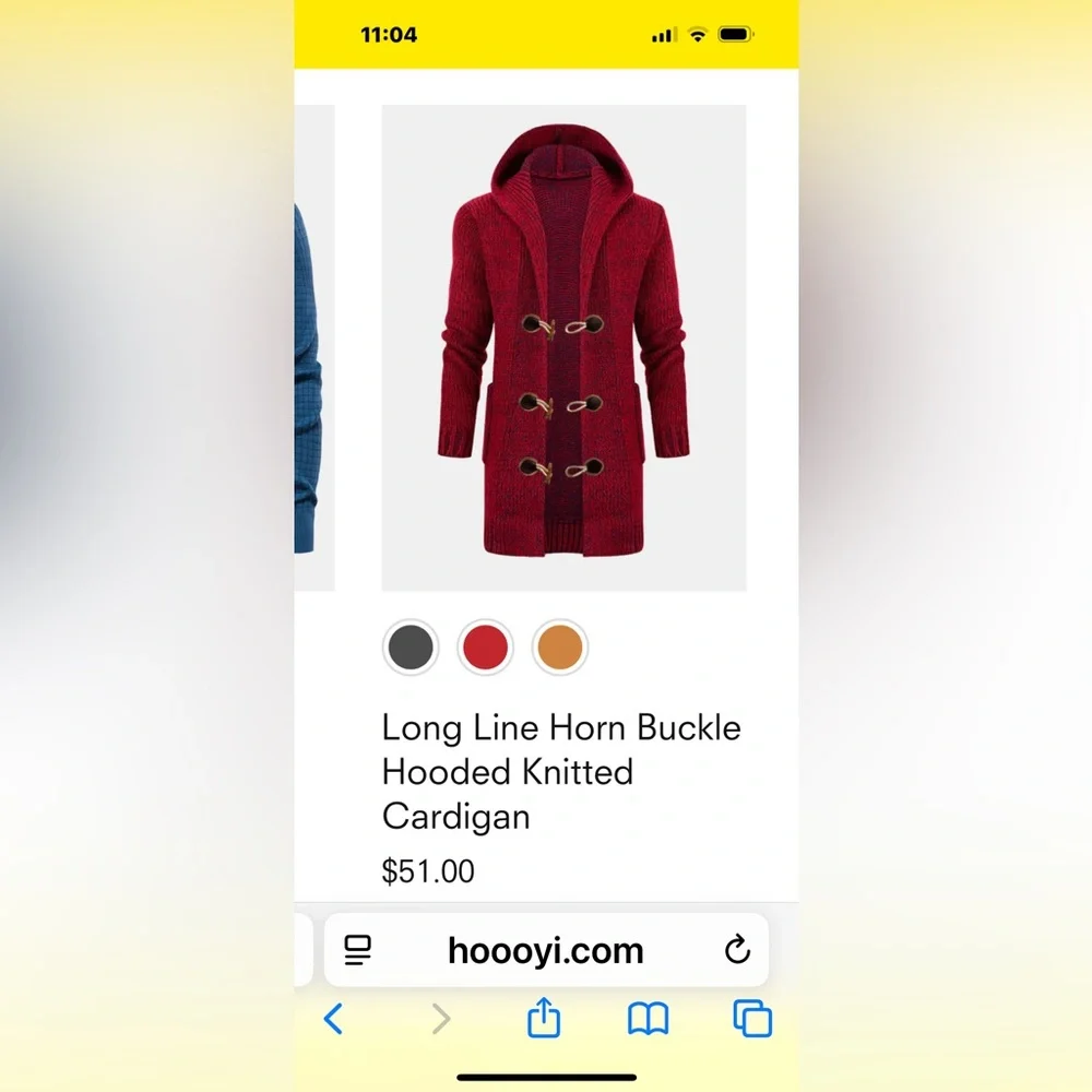 Hoooyi Size L Long Line Horn Buckle Hooded Knitted Cardigan Sweater NWT - Picture 4 of 4